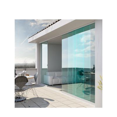 China Modern Smooth Continuous Sliding Frameless Glass Wall Door Patio Sliding Door Sunroom Pergola for sale