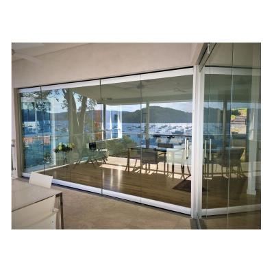 China Waterproof frameless bifold glass door with tempered safety glass for sale