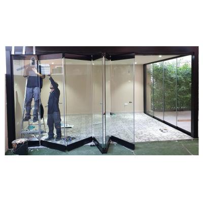 China Smooth waterproof widespread sliding bi-folding frameless glass door for sale