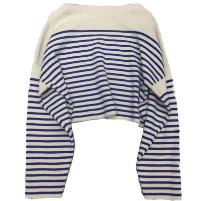 China 2021 New QUICK DRY Women Fashion Round Neck Stripe Color Bat Long Sleeve Famous Brand Luxury European Cotton Women's All-match Design Tops for sale