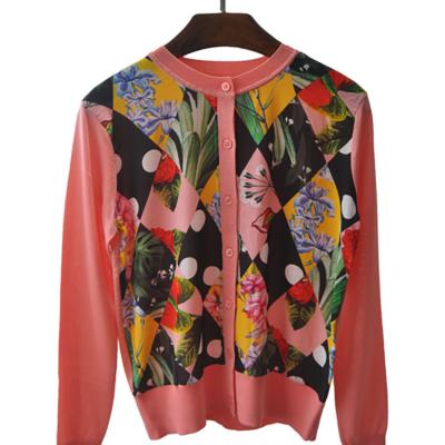 China Autumn Red Flower Print Long Sleeve Jacket 2021 Short Cardigan Cashmere Top Small Sweater Breathable Early Sweater for sale