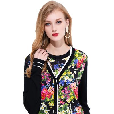 China Breathable Single Button Sleeve Irregular V-Neckline Long Black Autumn Floral Italian Printed Elegant 100%silk and 100%polyester Women's Coats for sale