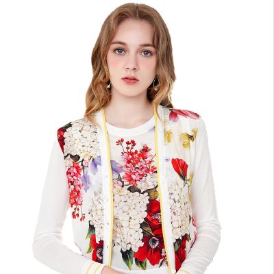 China Breathable Winter Coats For Ladies OEM Knitted Pink Printed 100% Silk With White Flowers 100% Polyester Coats for sale