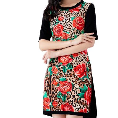 China Spring Fashion Breathable Casual Women Vacation Woolen Dress Rose Flower Design Printed Sleeve Shorts Silk And Polyester Skirts For Women for sale