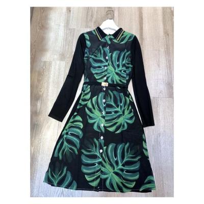 China High quality breathable hot sale dress ladies button up + high belt design dress for sale