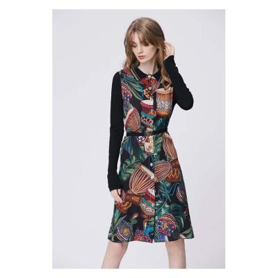 China Breathable Europe and the United States 2020 self-cultivation temperament printing spring premiere drum dress women's long-sleeved lapel all-match for sale