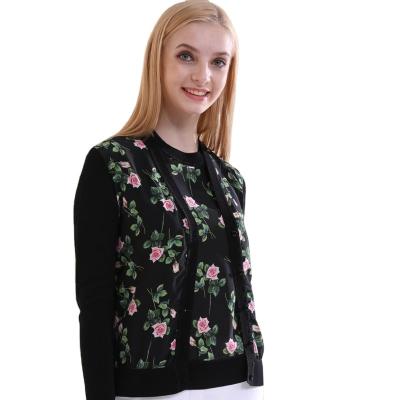 China 2020 Fashion Spring Long Sleeve Breathable Floral Single Button Rose V Black Knitting Tops Women's Elegant Printing 100% Silk Coats for sale