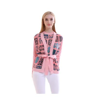 China European and American style breathable printed elastic long-sleeved fashion 2020 new autumn loose belted jacket women for sale