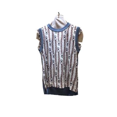 China Breathable Latest Design Casual Style Printed Ladies Pattern Blue Chain Vest Sleeveless Top for sale