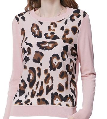 China 2020 New Autumn Fashion Long Sleeve Pink O-Neck Leopard Knitting Breathable Tops Women's Elegant Print 100% Silk Sweater Pullovers for sale