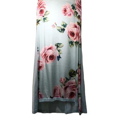 China Breathable Blue Pink and Black Floral Silk Print Casual Short Spring Autumn Dress Ladies Fashion Polyester Wool Neck Sleeve O for sale