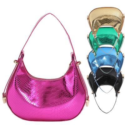 China 2023 New Fashion Waterproof Bag Women's Laser Crescent Simple Metallic Snakeskin Embossed Crocodile Bag Alligator Bag Handbag Hobo Bag for sale