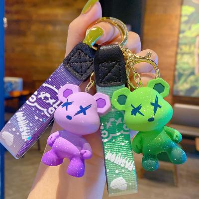 China Water Proof Women Boy Girl Color Cute Bear Bag Rope Pendant Creative Resin Woven Metal Keychain Animal Keychain for sale