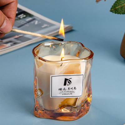 China Fragrant 2024 Creative Glass Candle Cups Handmade Ambience Bedroom Gift Scented Candles for sale