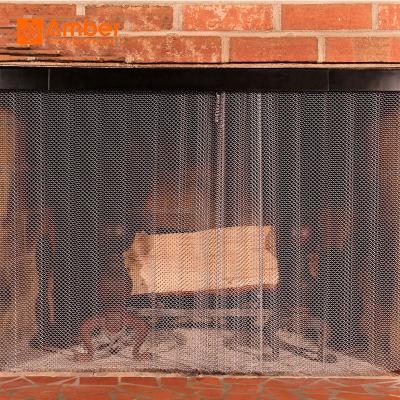 China Decorative Black Coil Fireproof Mesh Curtain For Fireplace Stainless Steel Metal Partition for sale