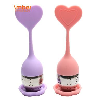 China Sustainable Design 304 Stainless Steel Heat Tea Infuser Anti Silicone Heart Shaped Tea Infuser With Bottom for sale