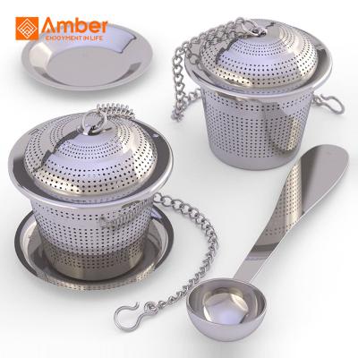 China Sustainable Tea Loose Leaf Infuser with Tea Scoop and Drip Tray - Ultra Fine Stainless Steel Tea Strainer and Steeper for sale