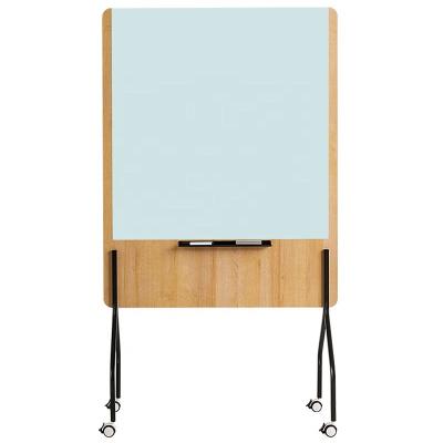 China Magnetism Mobile Tempered Back Magnetic Glass Whiteboard with Wooden Frame Felt Auto Lock Wheel for Office Partition Whiteboard for sale