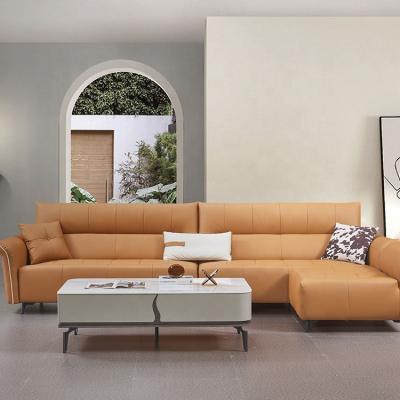 China Modern Corner Convertible Chesterfield Sofa Set For Living Room Villa Furniture Minimalist Sofa Leather And Fabric Combine Te koop