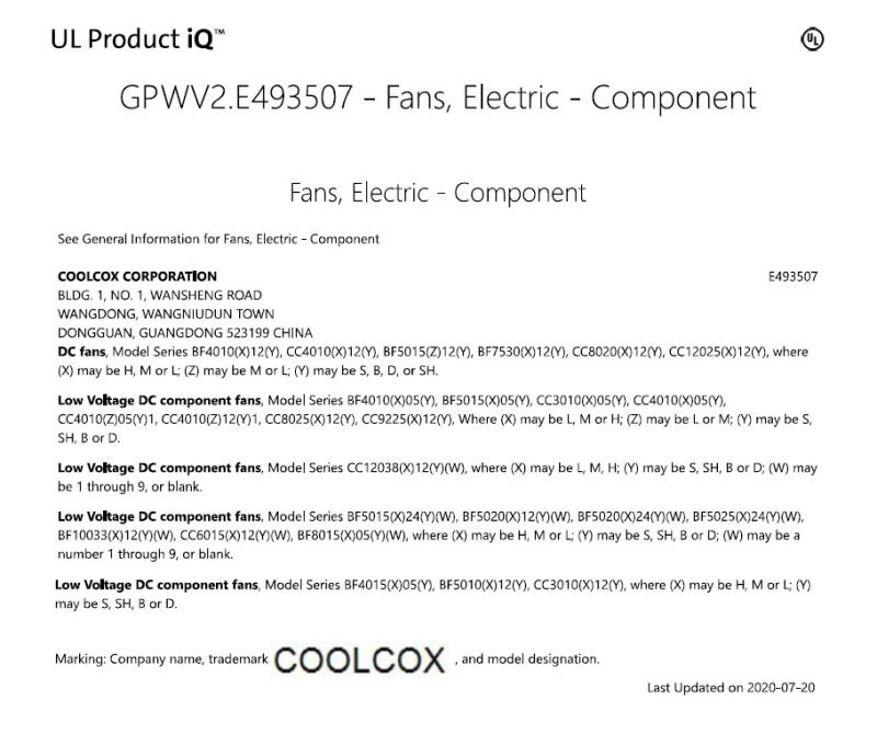 UL - Dongguan Coolcox Electronic Technology Co., Ltd.