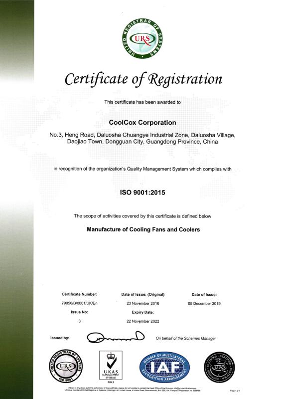 ISO9001 - Dongguan Coolcox Electronic Technology Co., Ltd.