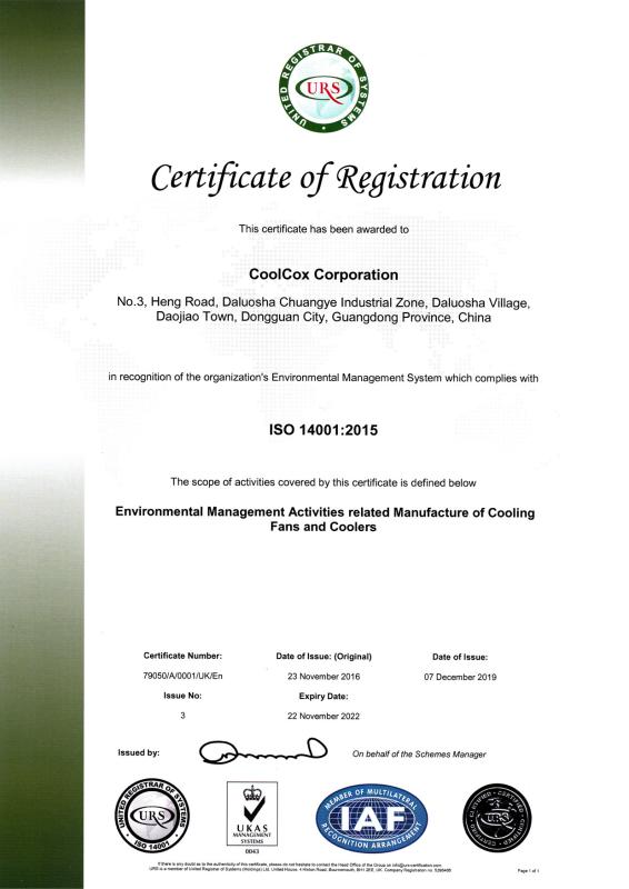 ISO14001 - Dongguan Coolcox Electronic Technology Co., Ltd.