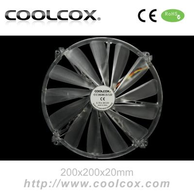 China CoolCox 200x200x20mm DC plastic axial fan, 20020 LED fan, socket, 5V/12V for option, gaming case fan, laptop fan for sale