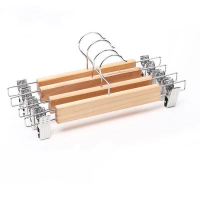 China Modern Quality Nice Non-slip Steel Handle Clip Wooden Hangers with S-cushion Collars for Hanging Pants Skirt for sale