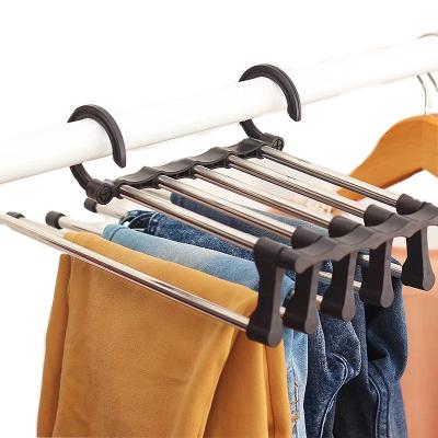 China 2021 Home Application Amazon Multifunctional Pants Hanger Folding Pants Stretches Stainless Steel Magic Pants Stretches Multi Layers for sale