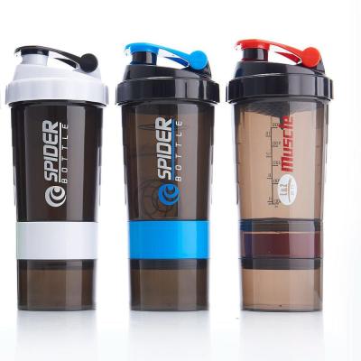 China Custom Wholesale Plastic Viable Plastic Protein Bottle Protein Drinking Shaker Cups GYM 500ml Custom LOGO Water Bottle Shaker Cups With Storage for sale