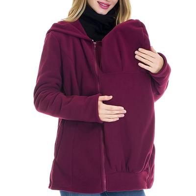 China Wholesale Antibacterial Maternity Women's Maternity Hoodie 3 In 1 Thickened Fleece Striped Coat Winter Warm Hooded Outwear for sale