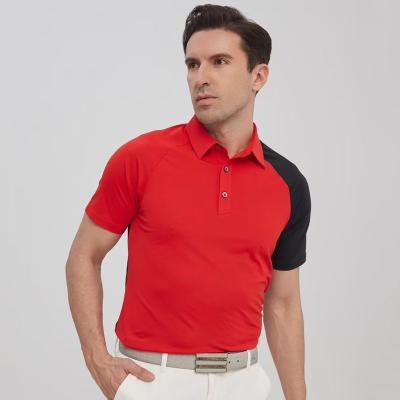 China Anti-Wrinkle Stylish Men's Polo Shirt Short Sleeve Wicking UPF+50 Performance Patchwork Contrast Color Golf Shirt for sale