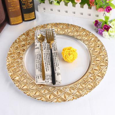 China New Hot Sale Stocked 13 Inch Wedding Charger Plates Dish Glass Party Dinnerware Charger Western Glass Dinner Dish for sale