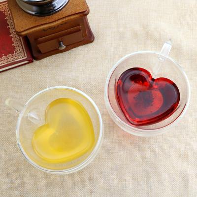 China Best Selling Kawaii Double Wall Heart Glass Mug Milk Tea Cup Minimalist Love Glass Cup Double Mugs Double Wall Glas Heart Shaped Glass for sale