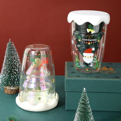 China 2022 Traditional New Style For Christmas Ice Cream Double Wall Glass Coffee Mug With Lid Glass Mug Double Wall Coffee Double Wall Mug for sale