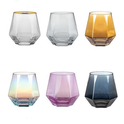 China Glass Suitable Price Top Quality Hexagonal Fancy Drinking Colored Glass Tumblers for sale