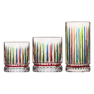 China Stocked 2022 New Style Hand Paint Ribbed Whiskey Cups Personalized Old Fashioned Diamond Whiskey Glass Whiskey Glass for sale