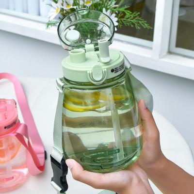 China Viable Factory Directly Sell Fashion Hardcore Big Pudding Straw Cup Children Flat Clear Plastic Water Bottle for sale