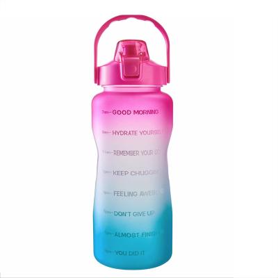 China Sustainable Plastic 2L Water Bottle With Time Marker 128OZ Motivational Sport Drinks Gallon With Straw Gradient Bottle for sale