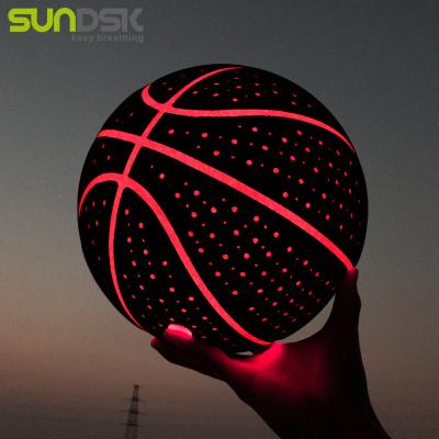 China Custom PU Size 7 Logo PU Leather Led Basketballs Size 7 Leather Ball Glowing Black Light Up Basketball For Training for sale