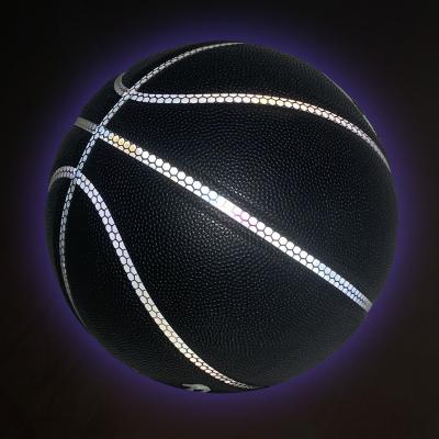 China PU Leather Glow In The Dark Holographic Glowing Reflective Reflecting Basketball for sale