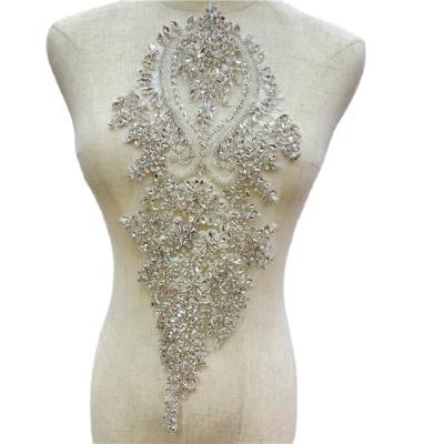 China Tall Bridesmaid Flatback Wedding Dress Engagement Evening Party Dress Panels Rhinestone Applique Beaded Patch for sale