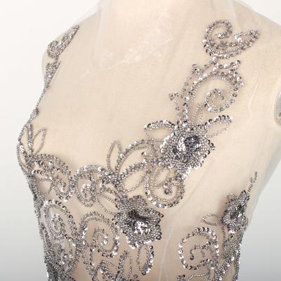 China Crystal Stone Bridal Bling Bling Gold Glass Rhinestone Dress Bodice Shiny Applique Dress for sale