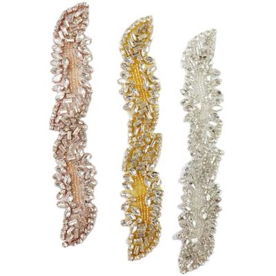 China Sparkle Bling Crystal Stone Beads Iron On Dress Rhinestone Applique For Sash for sale