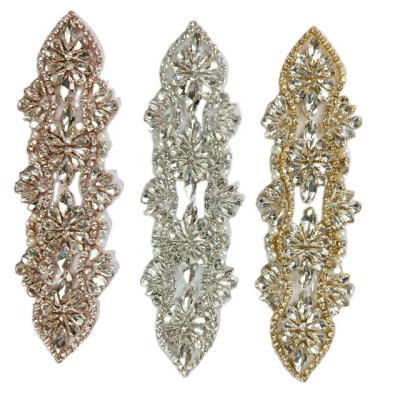 China Sparkle Bling Crystal Stone Beads Iron On Dress Rhinestone Applique For Bridal Sash Dress Decoration for sale