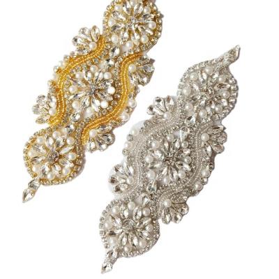 China Sparkle Bling Crystal Stone Beads Iron On Dress Rhinestone Applique For Bridal Wedding Dress Sash for sale