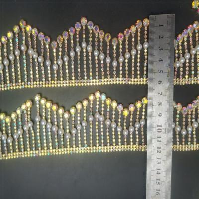 China Silver Dress Fancy Gold Color Crystal Rhinestone Diamond Cup Chain Trim Fringe Band Ribbon Decoration for sale