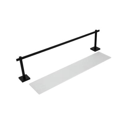 China Wall Mounted Type Matte Black Bathroom Accessories Wall Mounted Glass Shelf For Bathroom for sale