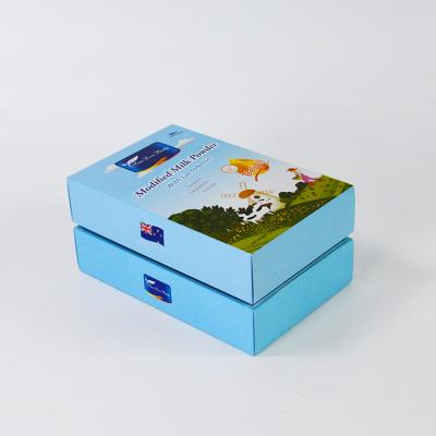 China Customized Wholesale Cheap Modified Handmade Logo Color Blue Rigid Cardboard Milk Powder Lactorerin Paper Packaging Gift Box With Lid for sale