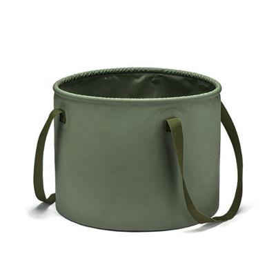 China Custom Waterproof Travel Camping 20L PVC Lightweight Foldable Water Bucket Olive Green Heavy Duty Eco-Friendly Fishing For Outdoor Sport Activities for sale